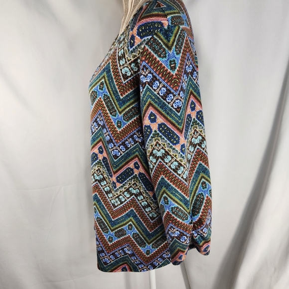 Bleeker & McDougal Multicolored Print Notched Neck w/ Bar Long Sleeve Top XLarge - Picture 4 of 7